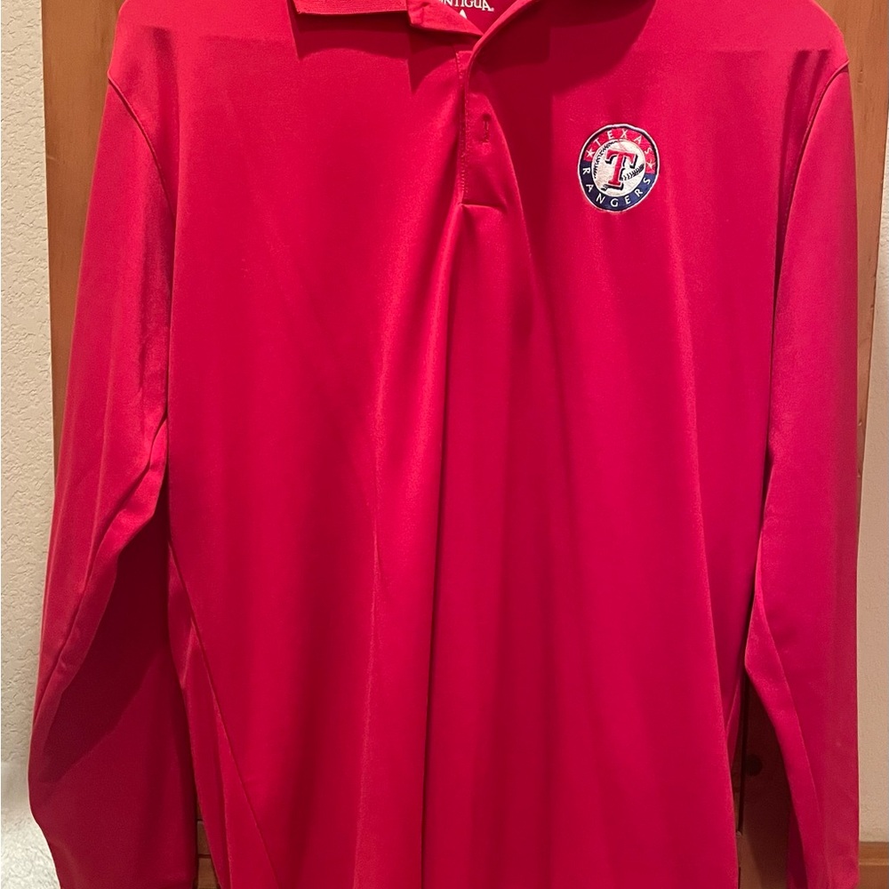 Antigua Texas Rangers Red Long Sleeve Polo